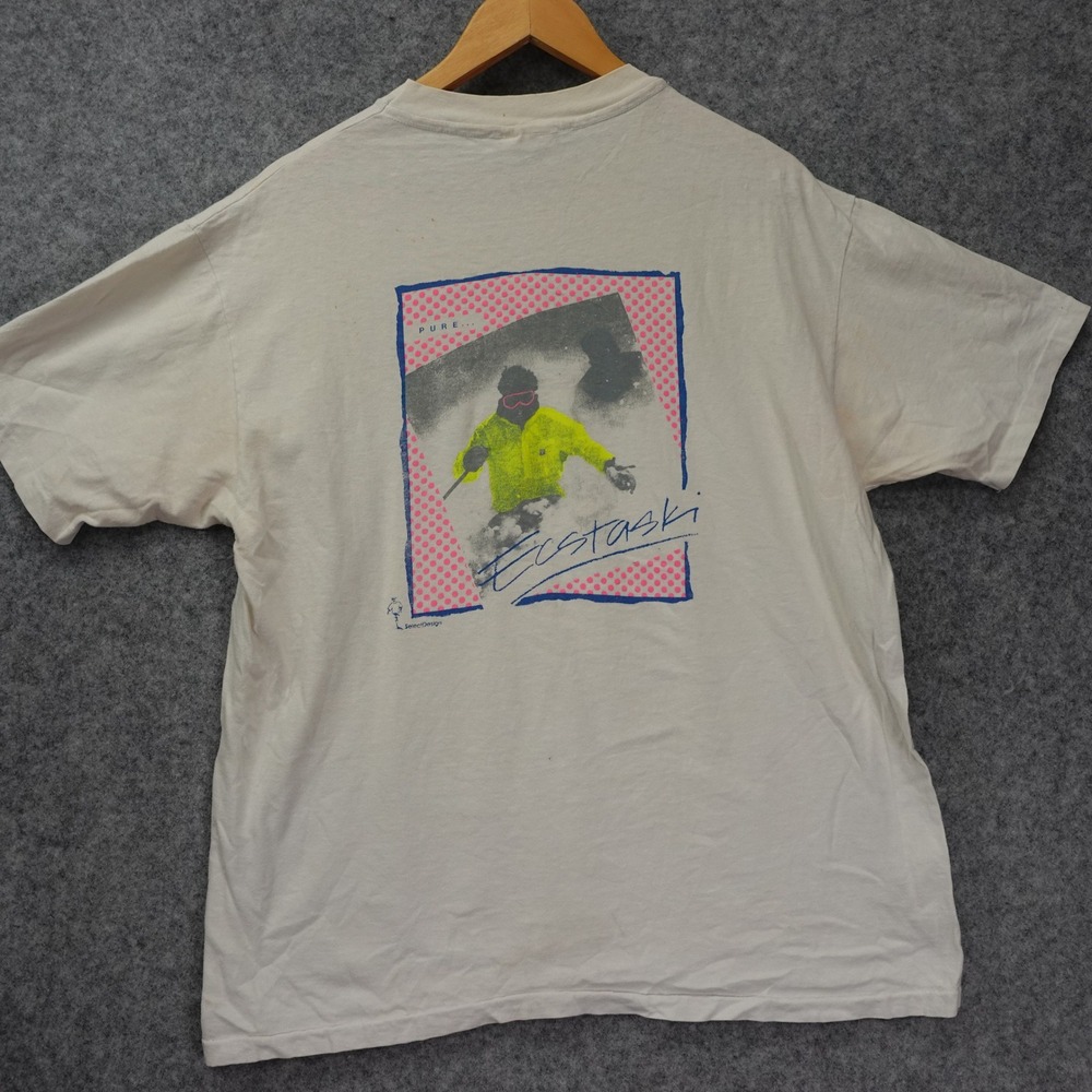 Vintage 1980s UVM Skiing Shirt LARGE Single Stitch Ecstaski Apres Ski Distressed